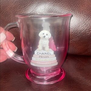 Pink Glass Mug with Designer Theme by Amanda Greenwood Art, NWT